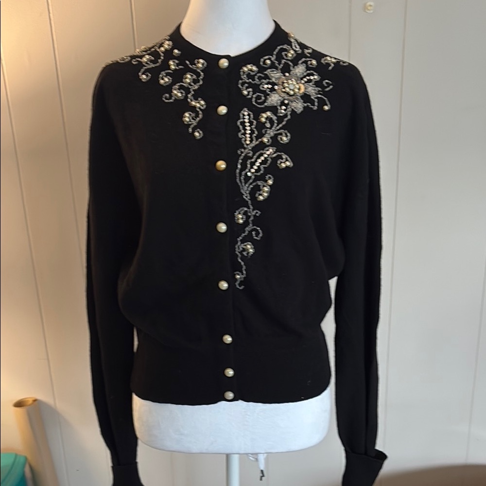 Vintage black cashmere beaded sweater.
